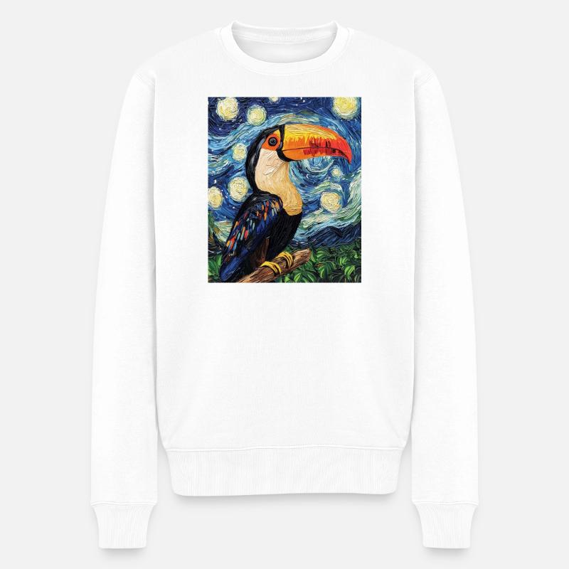 Tukan Vogel Van Gogh Style - Männer Premium Bio Pullover - Weiß