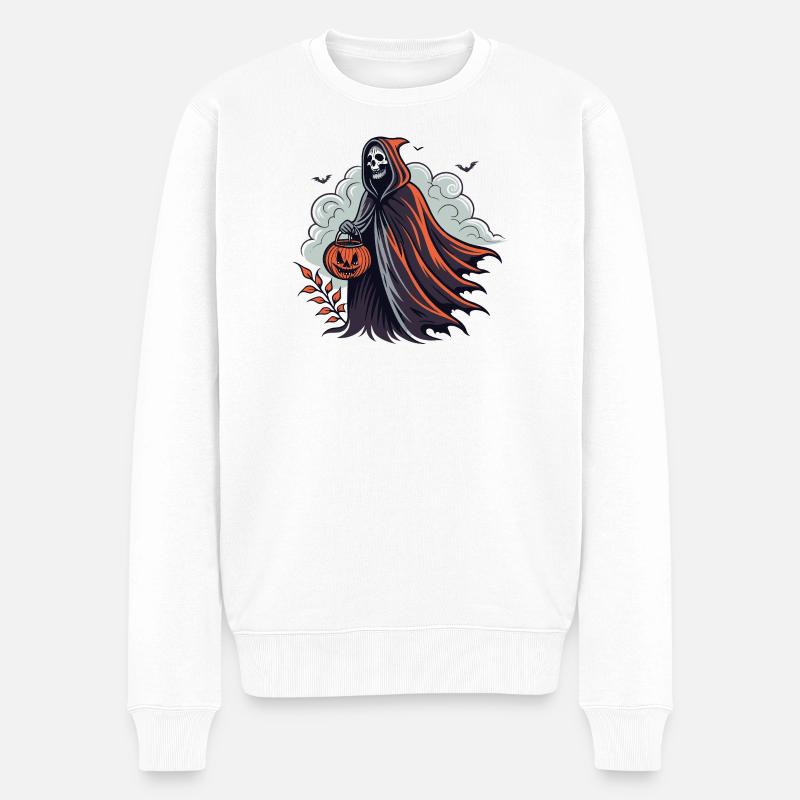 Halloween Sensenmann mit Kürbis - Männer Premium Bio Pullover - Weiß