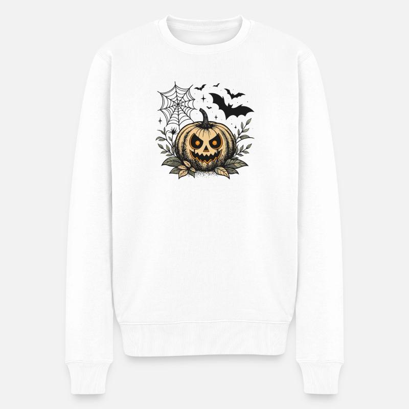 Böser Halloween-Kürbis - Männer Premium Bio Pullover - Weiß