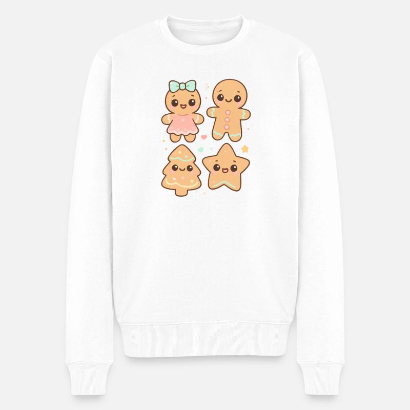 Lustige und bunte Lebkuchenfiguren - Männer Premium Bio Pullover - Weiß