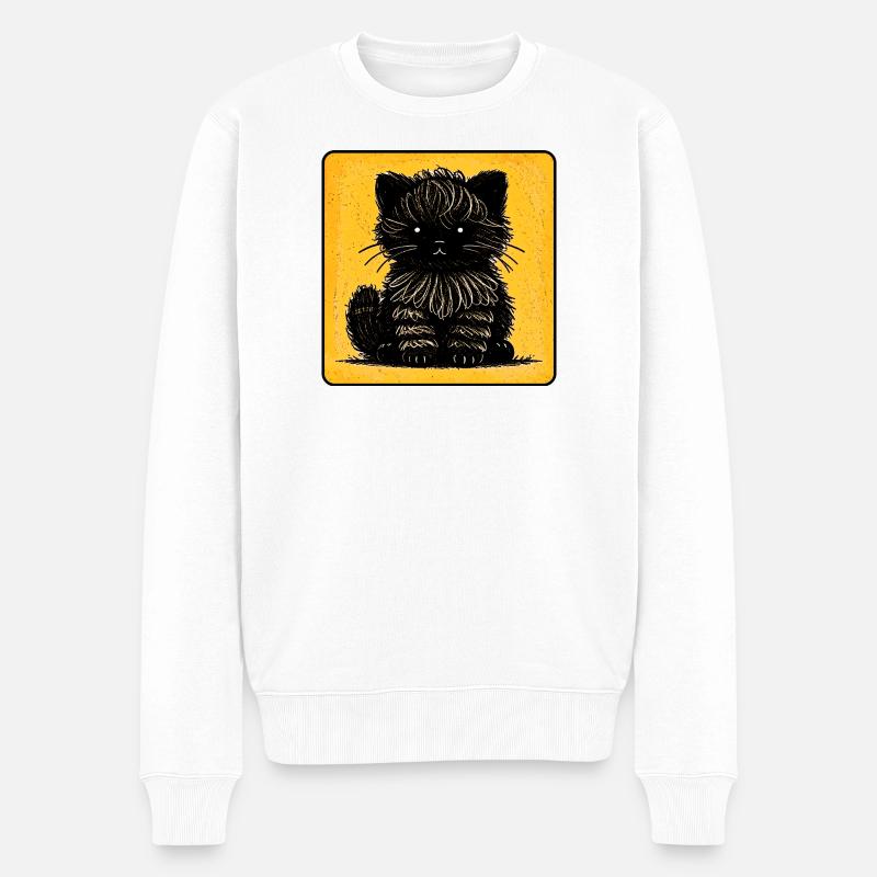Chat duveteux (jaune) - Pull Premium bio Homme - blanc