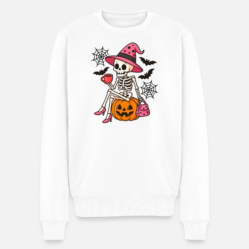 Squelette sorcière Halloween mignon rose - Pull Premium bio Homme - blanc