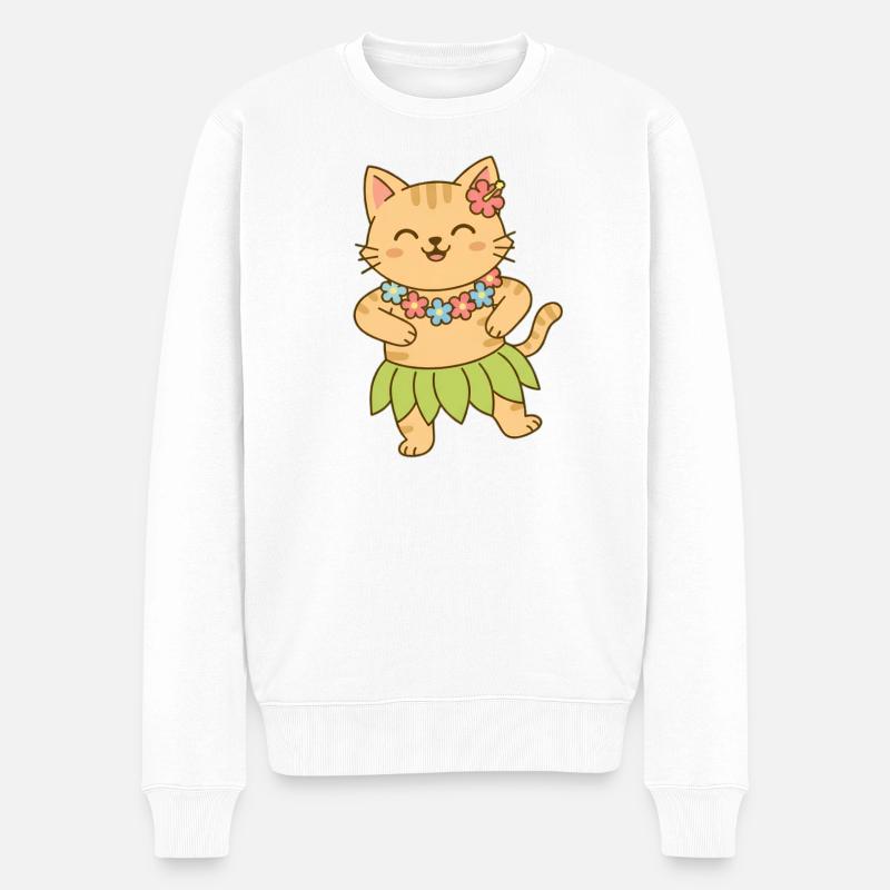 Chat à Hawaï - Pull Premium bio Homme - blanc