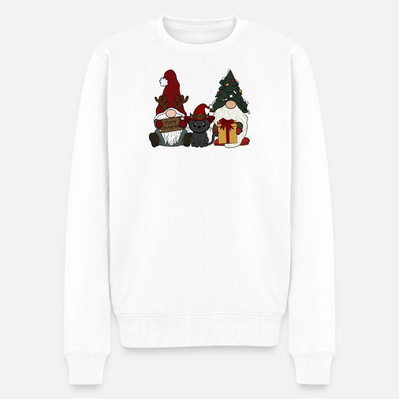Wichtel mit Katze  - Männer Premium Bio Pullover - Weiß