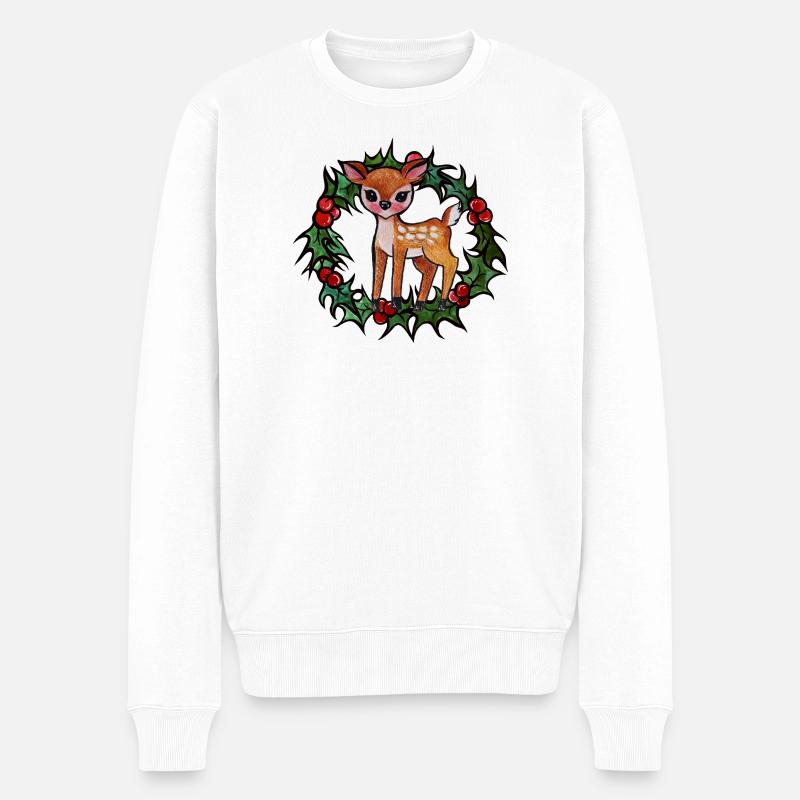 Rehkitz im Stechpalmenkranz - Männer Premium Bio Pullover - Weiß