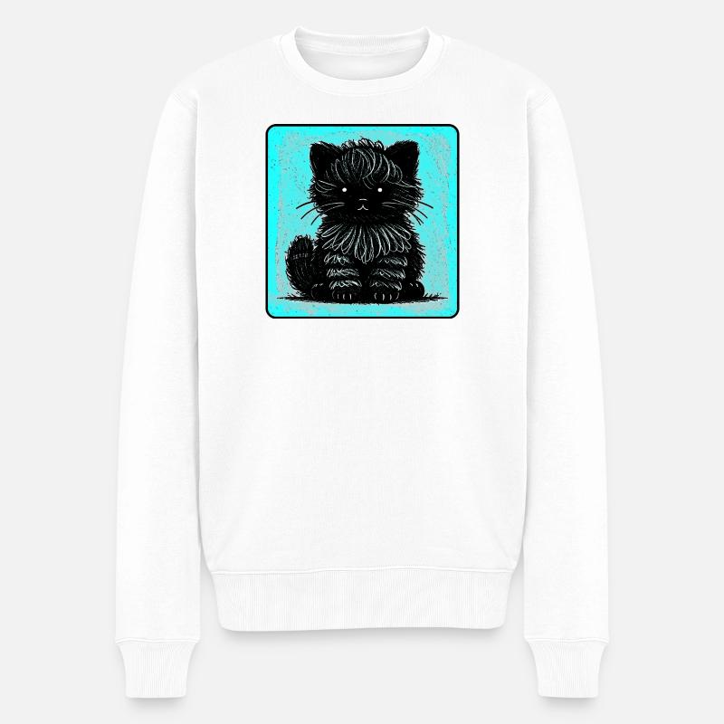 Wuschelkatze (Cyan) - Männer Premium Bio Pullover - Weiß