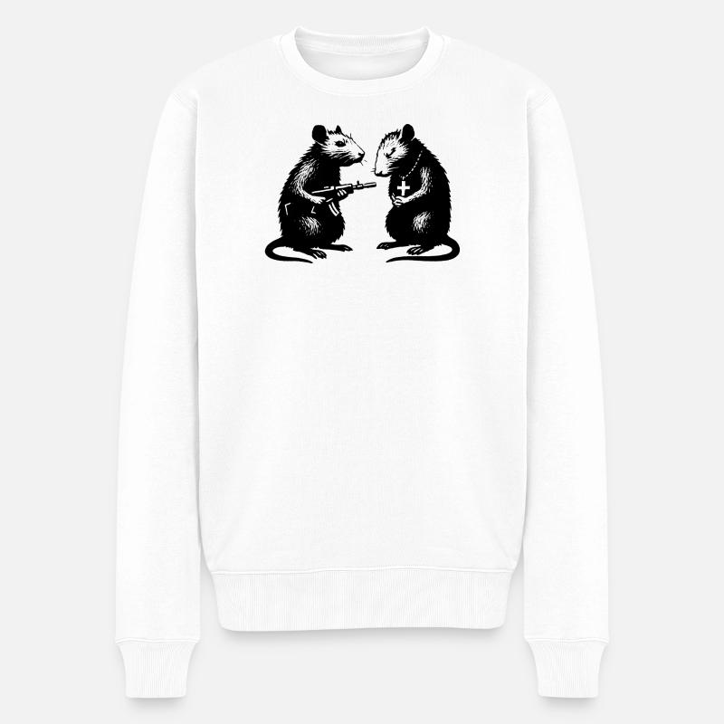 Rattenduo mit Waffe und Kreuz - Männer Premium Bio Pullover - Weiß