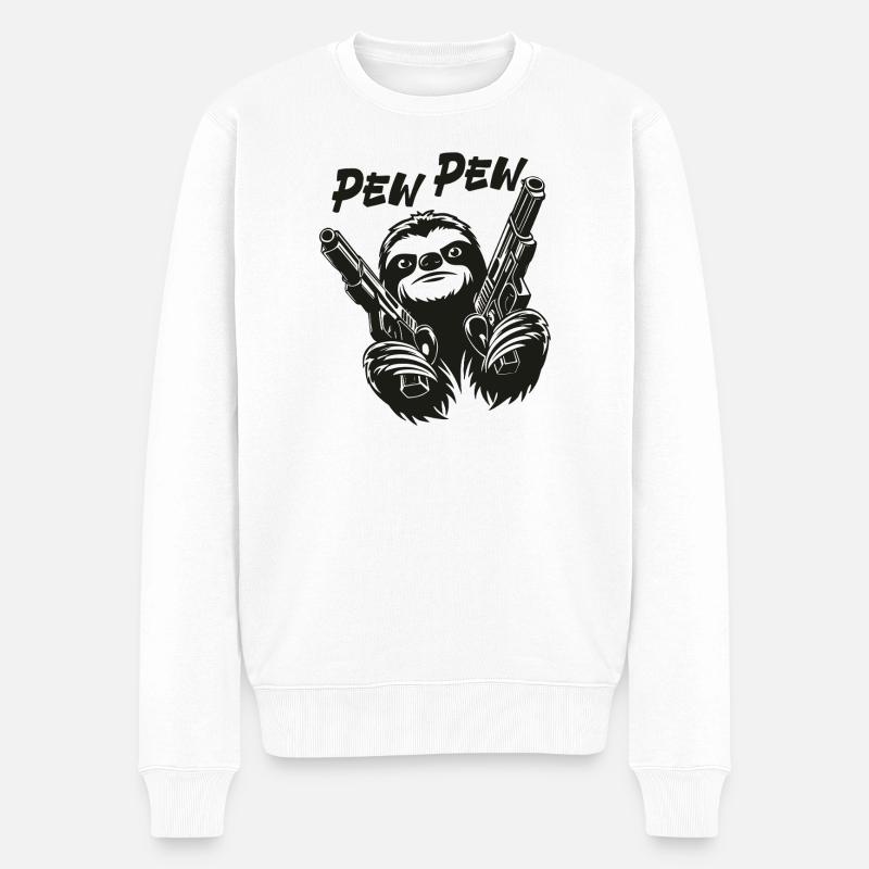 Pew Pew Sloth Faultier - Männer Premium Bio Pullover - Weiß