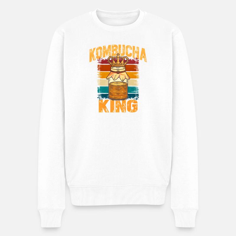 Kombucha König Retro - Männer Premium Bio Pullover - Weiß