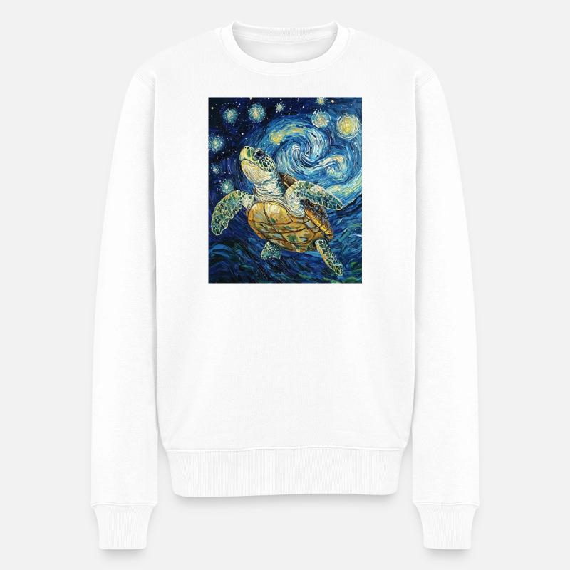 Schildkröte Van Gogh Style - Männer Premium Bio Pullover - Weiß