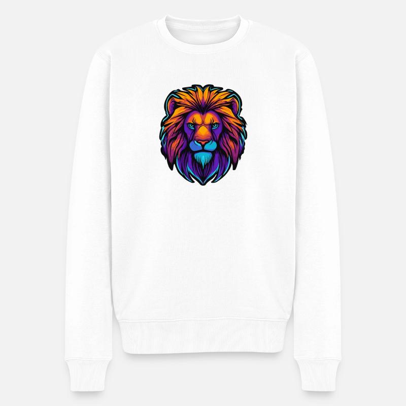 Löwe Bunt - Männer Premium Bio Pullover - Weiß
