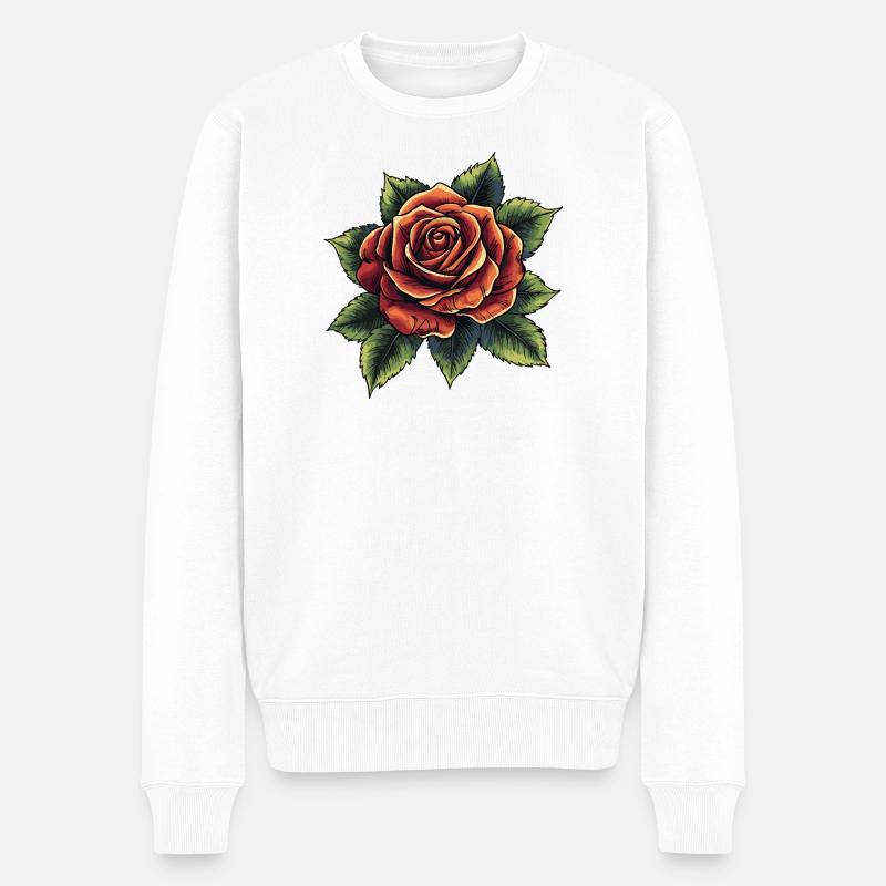 Rose Blume - Männer Premium Bio Pullover - Weiß