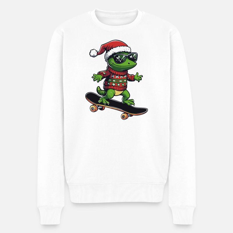 Echse Weihnachten Lustig - Männer Premium Bio Pullover - Weiß