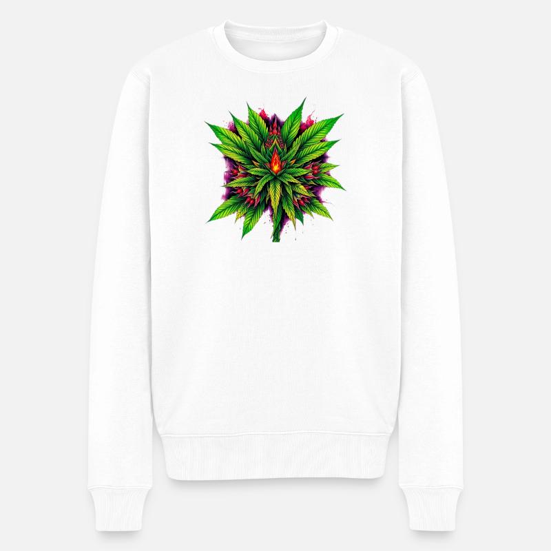 Feuer Mandala Cannabisblatt Stern - Männer Premium Bio Pullover - Weiß