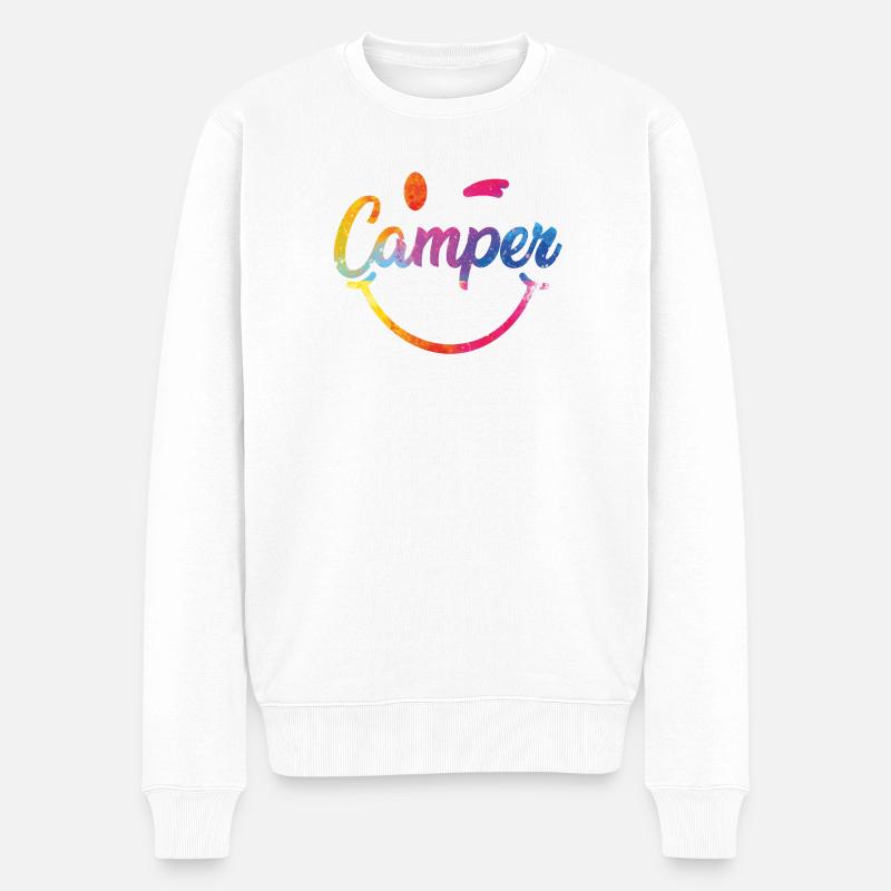 Bunter Camper Smiley Logo - Männer Premium Bio Pullover - Weiß