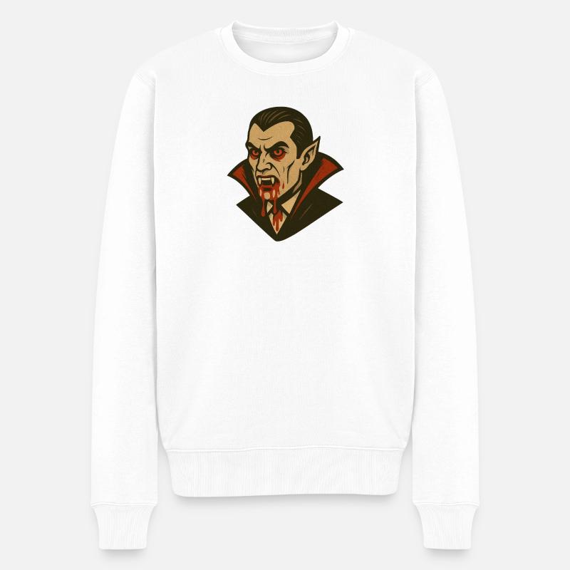 Vampir Dracula Illustration Retro-Stil Halloween - Männer Premium Bio Pullover - Weiß