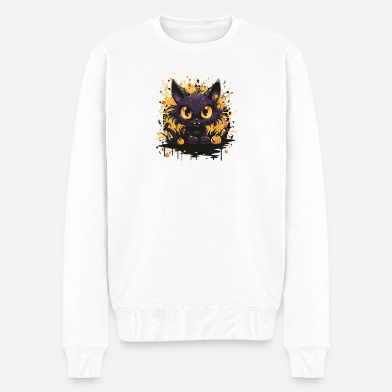 Chat noir avec des citrouilles Halloween - Pull Premium bio Homme - blanc
