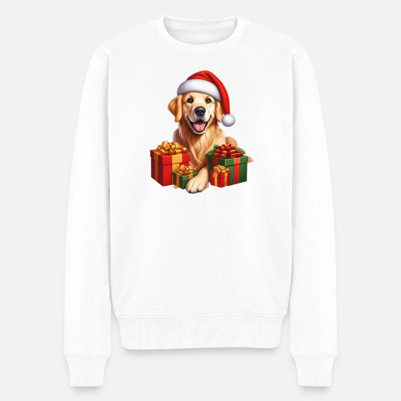 Chien de Noël avec des cadeaux - Pull Premium bio Homme - blanc