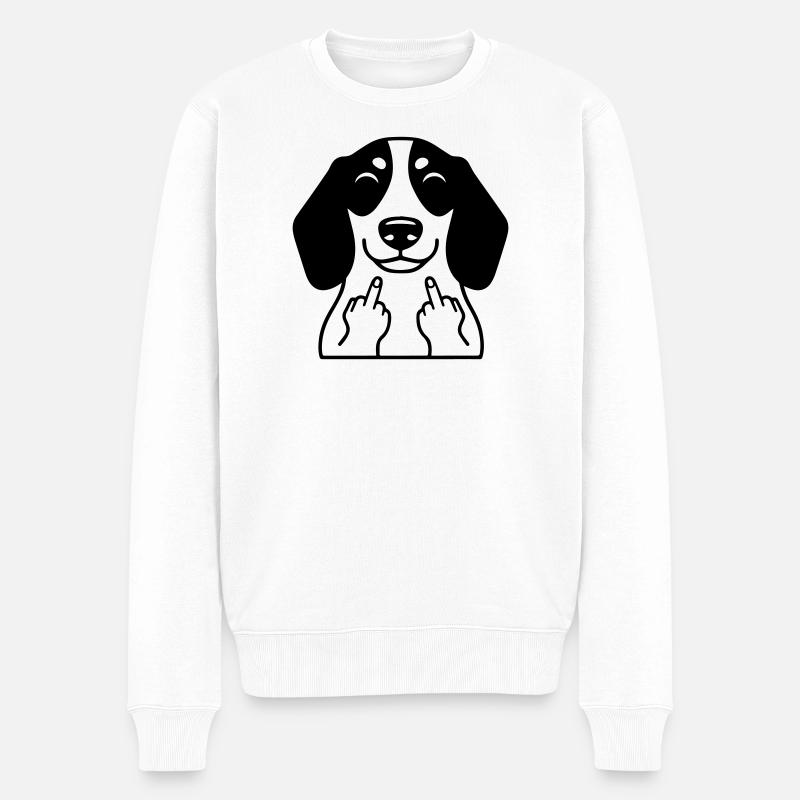 Un teckel effronté fait un doigt d’honneur – Bande dessinée drôle - Pull Premium bio Homme - blanc