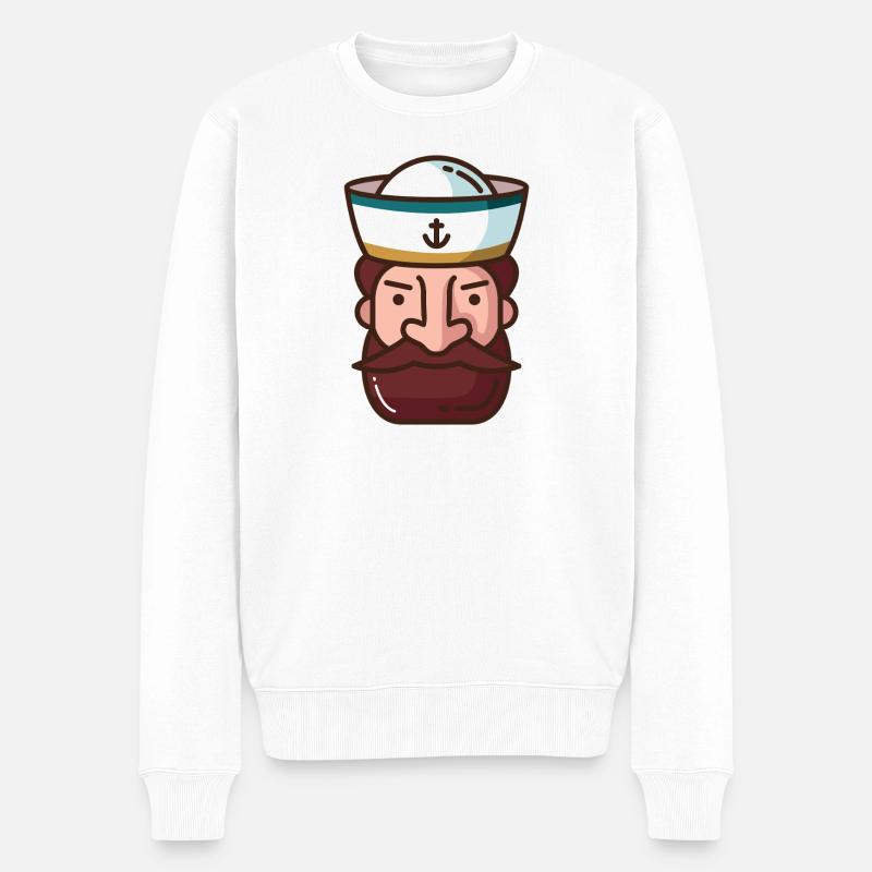 Nautische Karikatur Matrose - Männer Premium Bio Pullover - Weiß