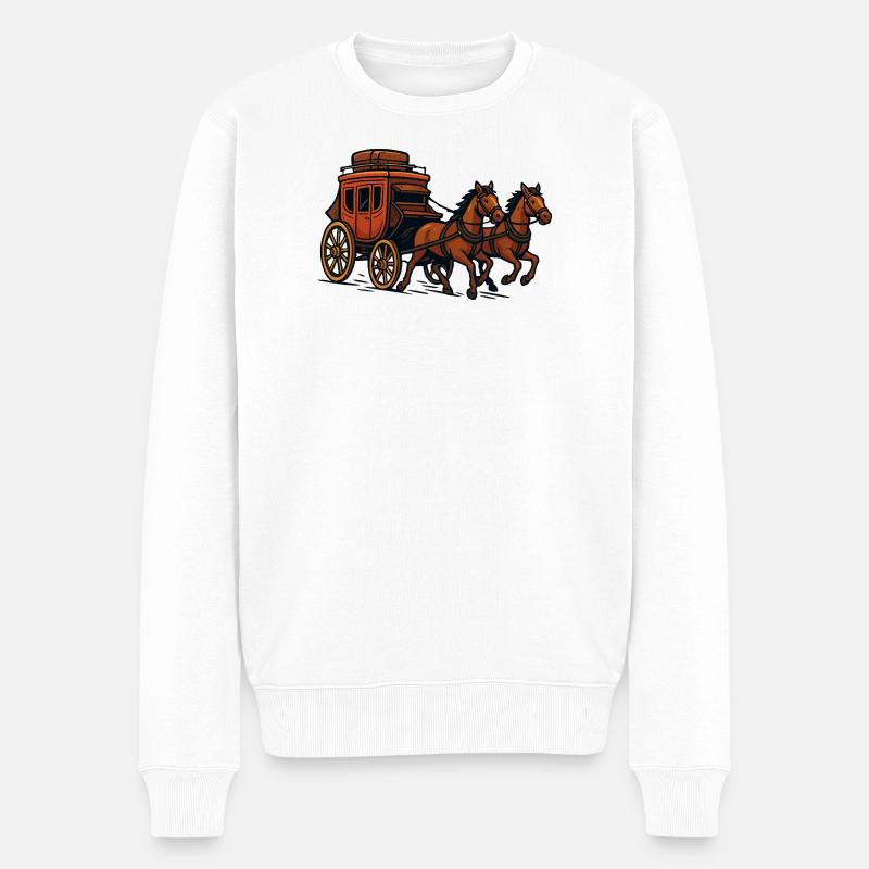 Pferdewagen Kutsche Szene - Männer Premium Bio Pullover - Weiß