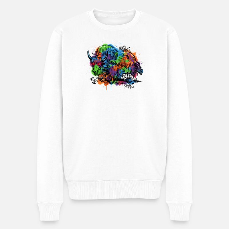 Rainbow Yak Graffiti Pattern - Men's Premium Organic Jumper - white