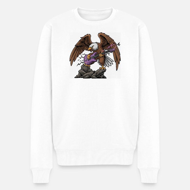 Aigle avec guitare violette sur rocher - Pull Premium bio Homme - blanc