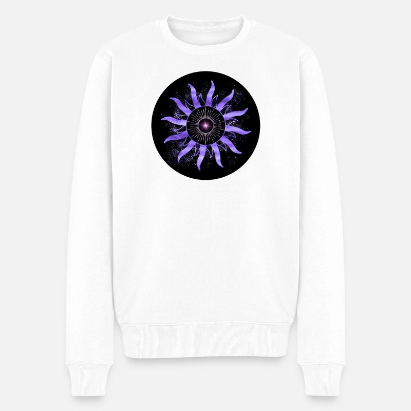 Konzentrische astrale violette Sonne - Männer Premium Bio Pullover - Weiß