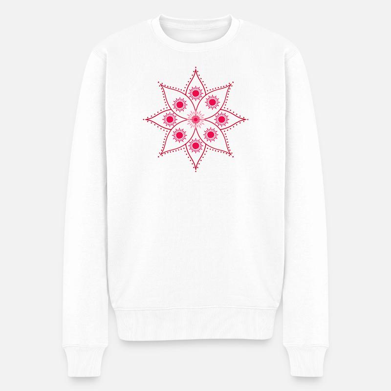 Mandala-Rosette Intensives Rosa - Männer Premium Bio Pullover - Weiß