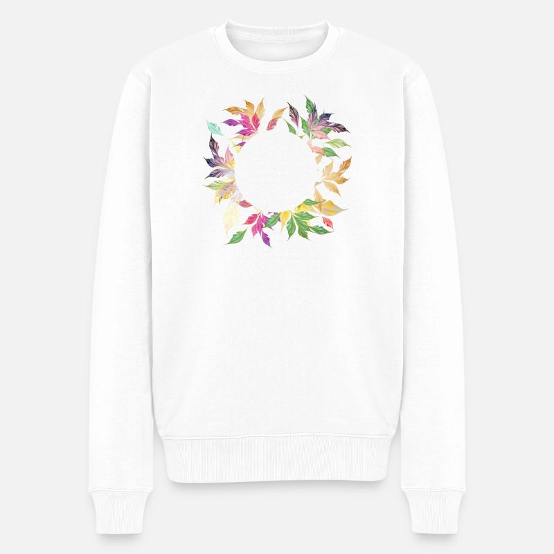 Fantasievoller Blätterrahmen – Zart schimmernd - Männer Premium Bio Pullover - Weiß