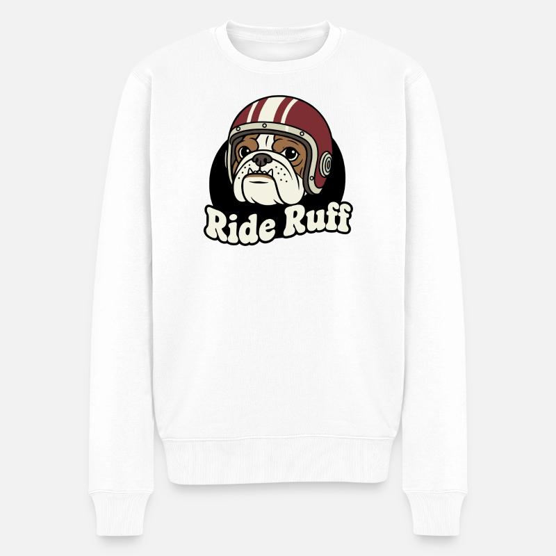 Ride Ruff Bulldog Helm-Design - Männer Premium Bio Pullover - Weiß