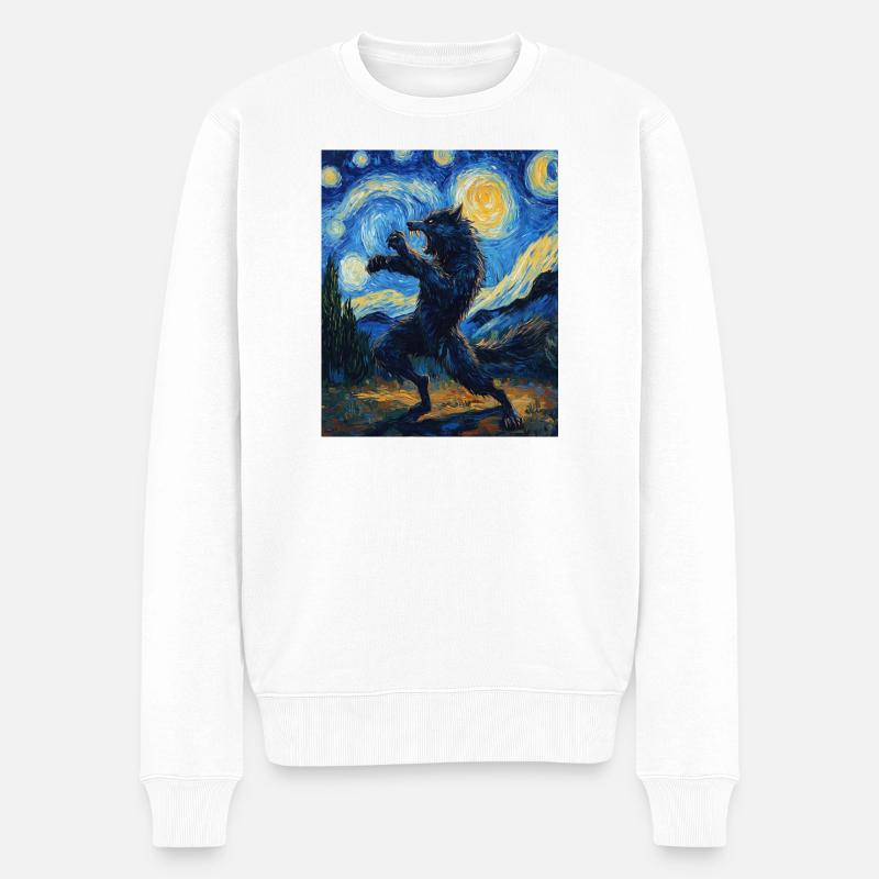 Loup loup-garou style Van Gogh - Pull Premium bio Homme - blanc