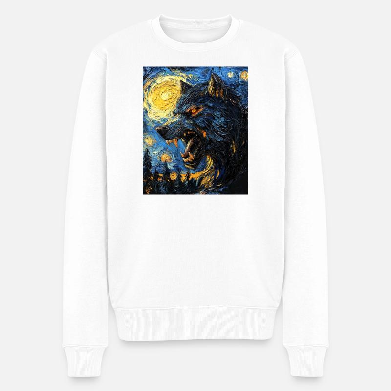 Werwolf Wolf Van Gogh Style - Männer Premium Bio Pullover - Weiß