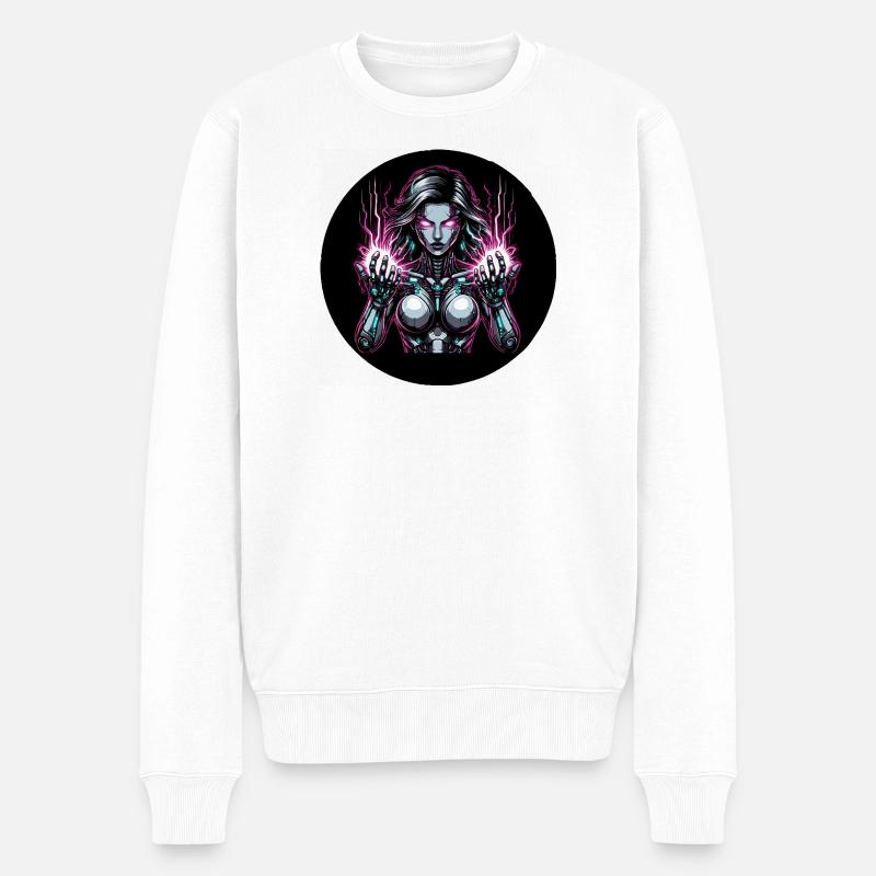 Kybernetische Energie Heldin - Männer Premium Bio Pullover - Weiß
