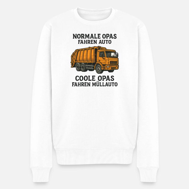 Coole Opas fahren Müllauto – Lustiges Opa Design - Männer Premium Bio Pullover - Weiß