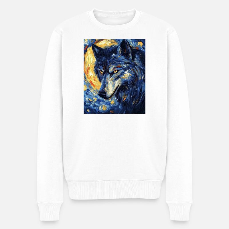 Wolf Van Gogh Style - Männer Premium Bio Pullover - Weiß