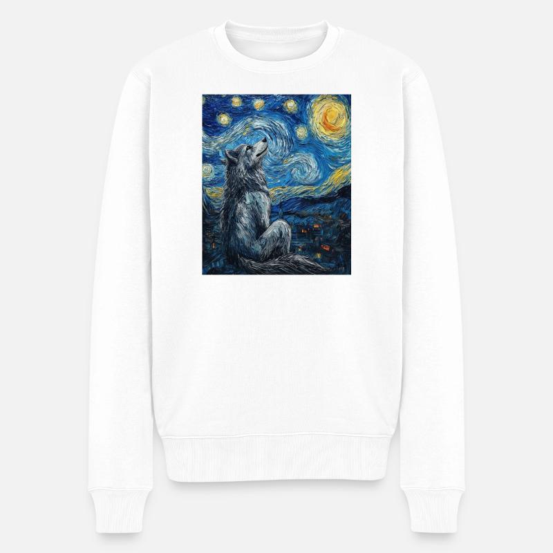 Wolf Van Gogh Style - Männer Premium Bio Pullover - Weiß