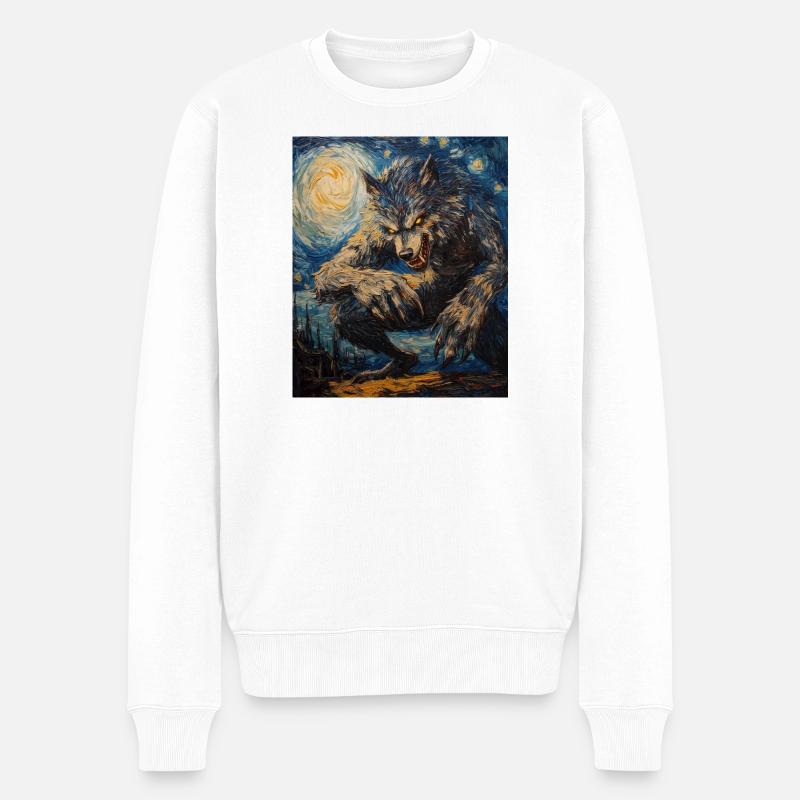 Werwolf Wolf Van Gogh Style - Männer Premium Bio Pullover - Weiß