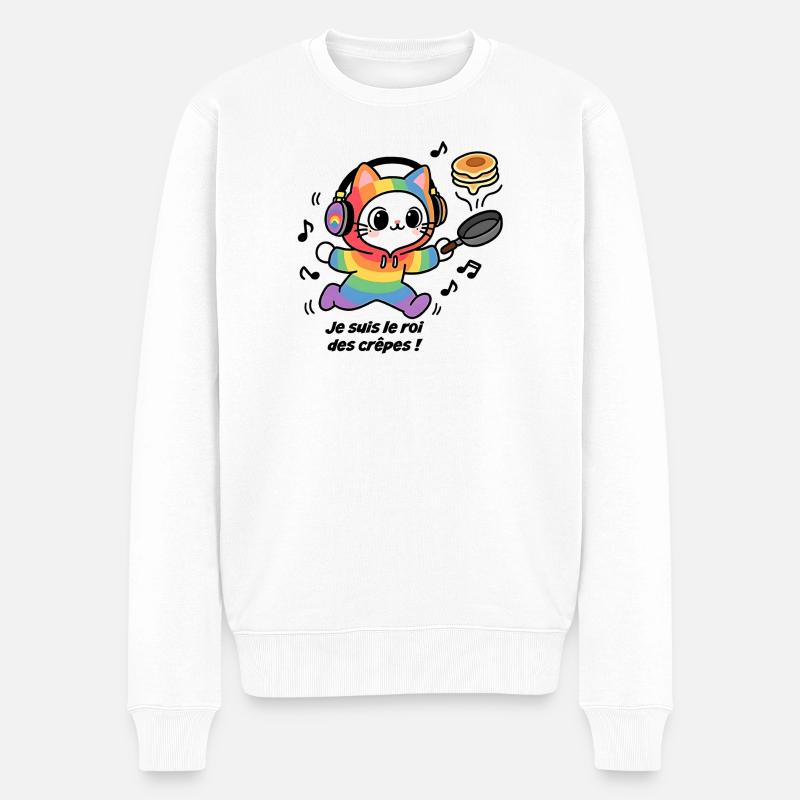 Chat cuisinier, je suis le roi des crêpes !  - Pull Premium bio Homme - blanc