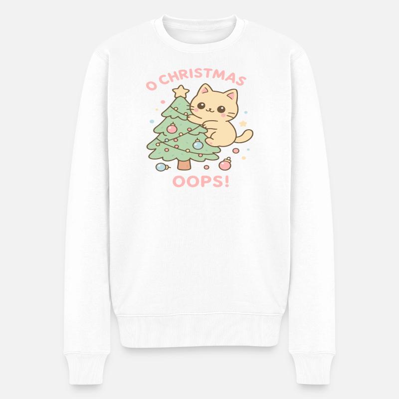 Pastellkatze Weihnachtsbaum - Männer Premium Bio Pullover - Weiß