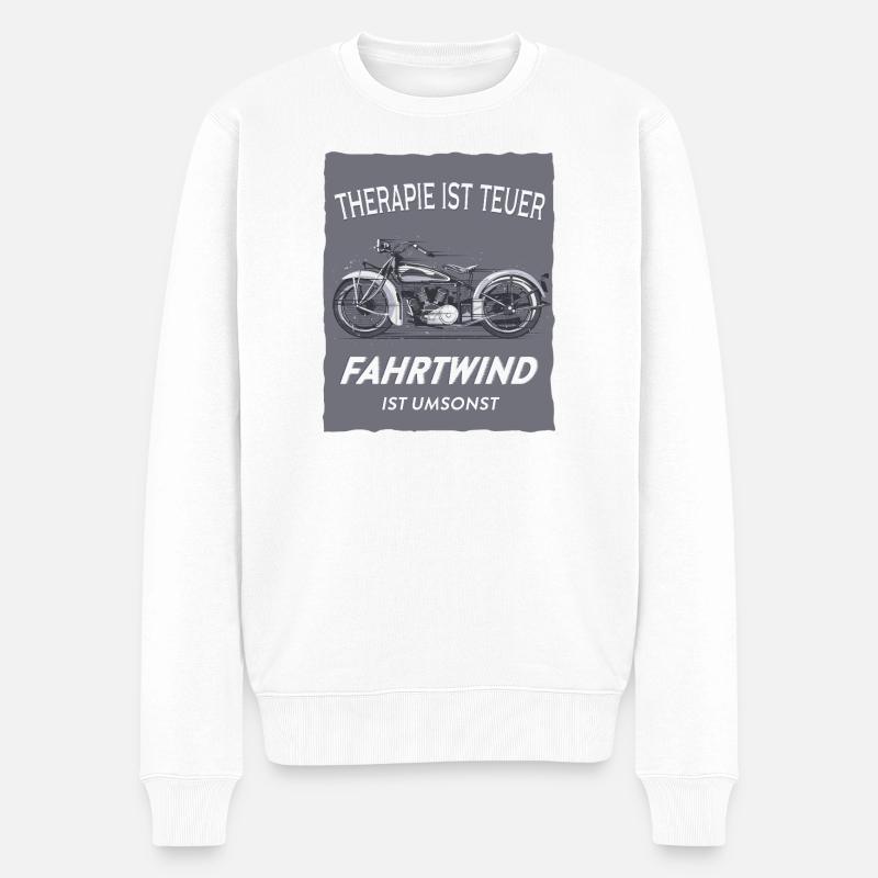 Fahrtwind statt Therapie - Männer Premium Bio Pullover - Weiß