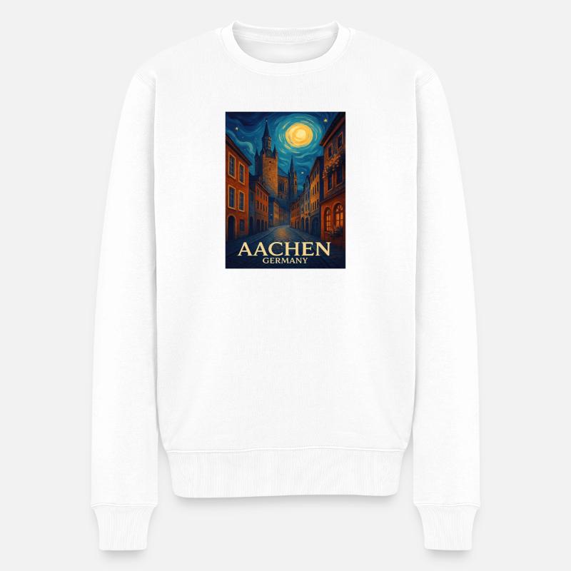 Aachen Nachtstadt Malerei - Männer Premium Bio Pullover - Weiß
