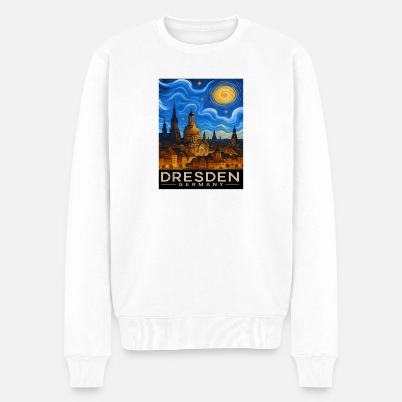 Dresden Nachtlicht Skyline - Männer Premium Bio Pullover - Weiß