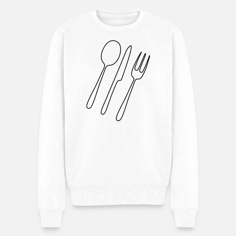 Besteck Gabel Löffel - Männer Premium Bio Pullover - Weiß