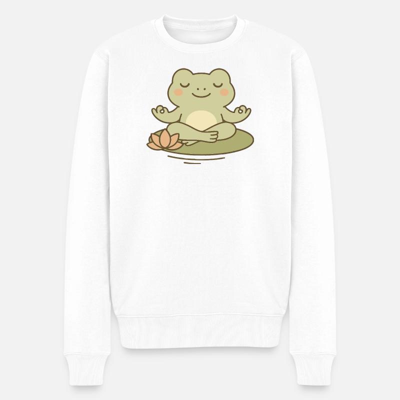 Meditierender Frosch auf Seerose - Männer Premium Bio Pullover - Weiß
