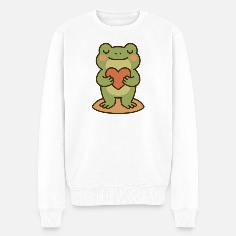 Frosch mit Herz – Liebevolles Design - Männer Premium Bio Pullover - Weiß