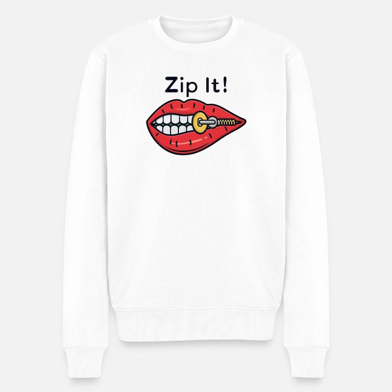 Zip It ! Fermeture éclair Red Lips - Pull Premium bio Homme - blanc