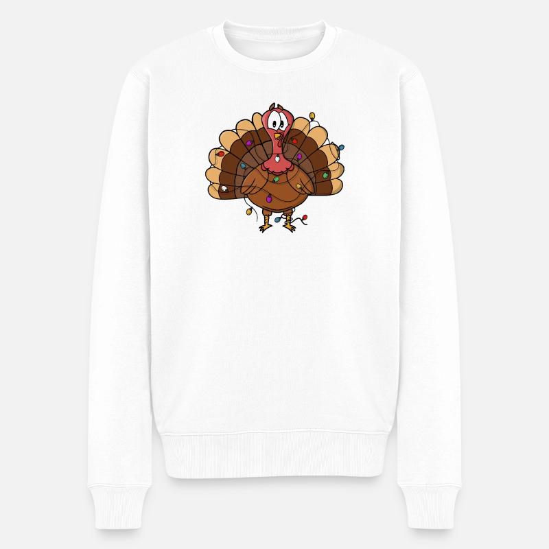 Festliche Truthahn mit Lichterketten - Männer Premium Bio Pullover - Weiß