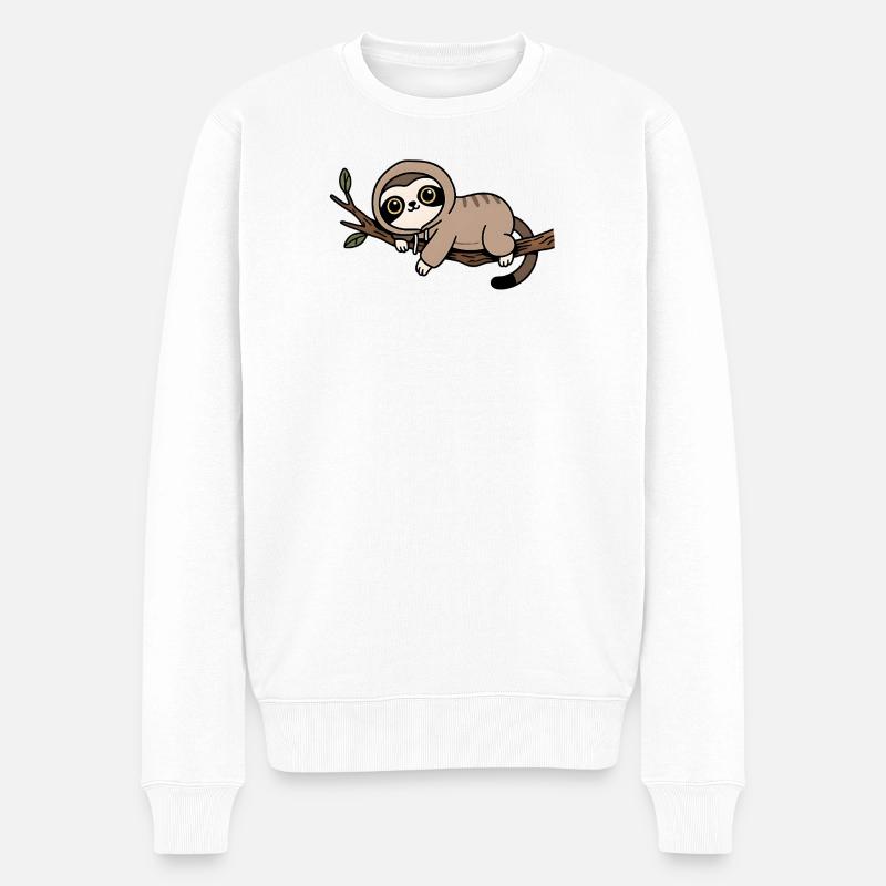 Niedliches Faultier auf Ast - Männer Premium Bio Pullover - Weiß