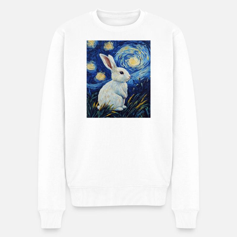 Lapin style Van Gogh Nuit étoilée - Pull Premium bio Homme - blanc